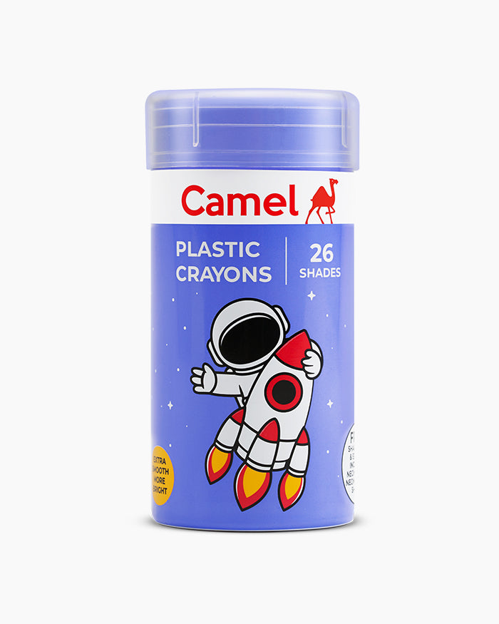 Camel Plastic Crayons Assorted tin pack of 26 shades, Hexagonal