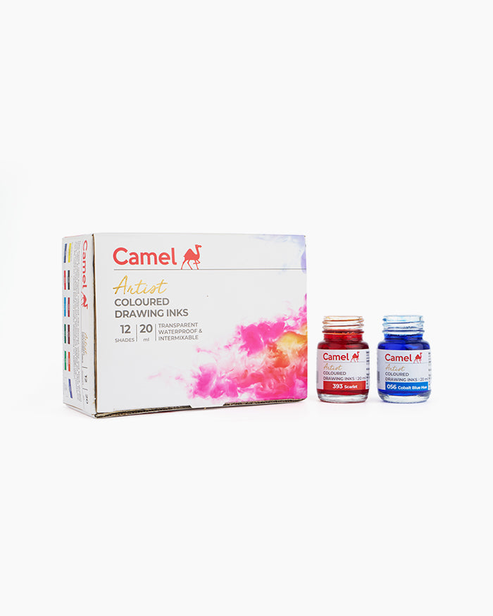 Camel Coloured Drawing Inks Assorted pack of 12 shades in 20 ml