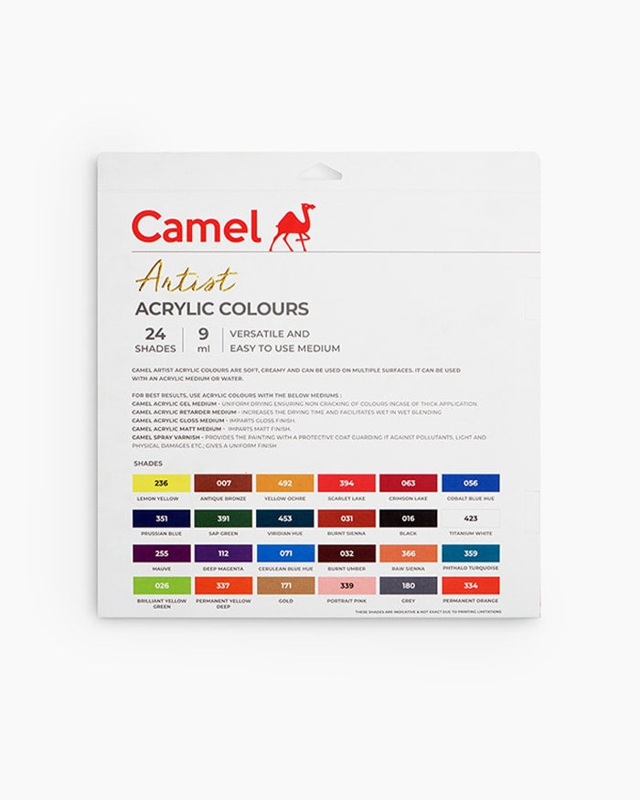 Camel Artist Acrylic Colours Assorted pack of 24 shades in 9 ml