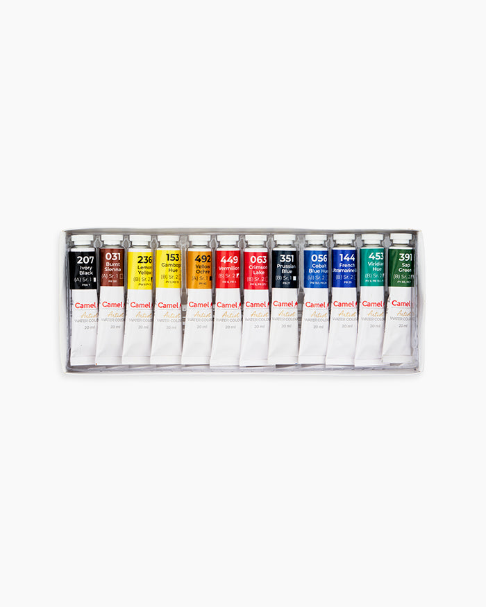 Camel Artist Water Colours Assorted pack of tubes, 12 shades in 20 ml