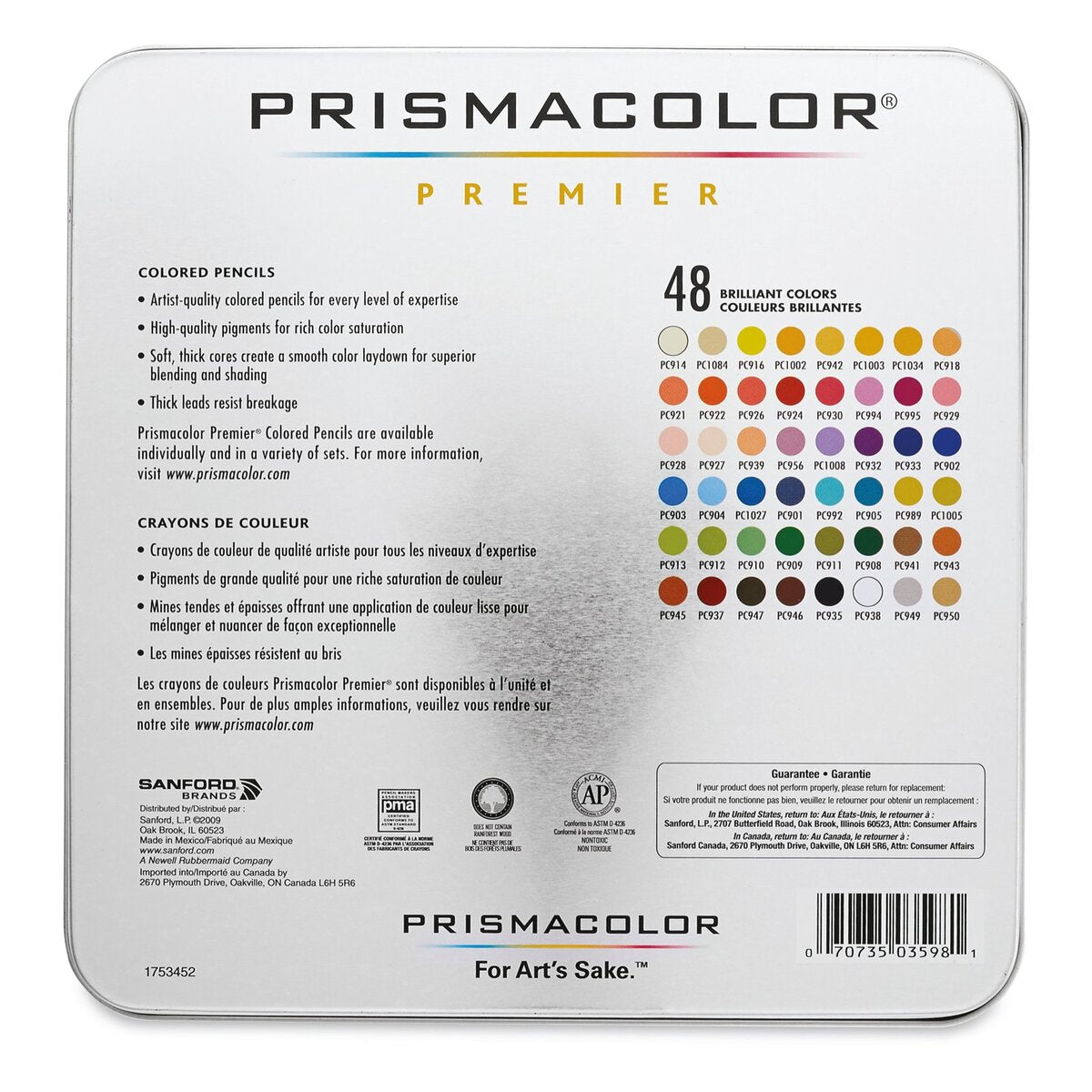 PRISMACOLOR PREMIER PENCILS SET OF 48 ASSORTED COLORS IN TIN