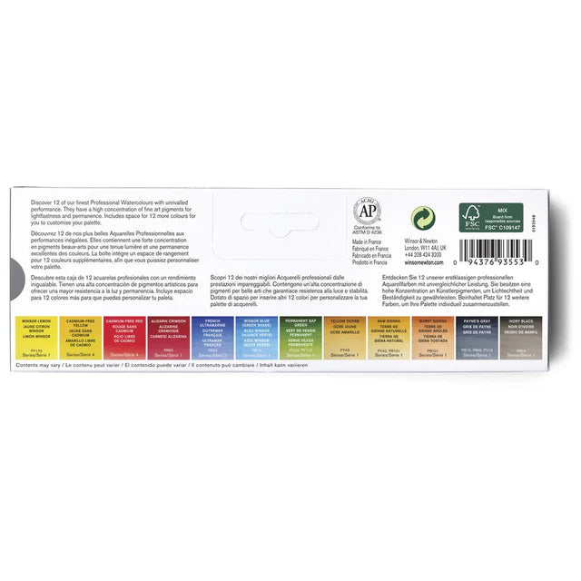 Winsor & Newton Artists Professional Watercolour Set Customisable Travel Tin 12 Half Pan set