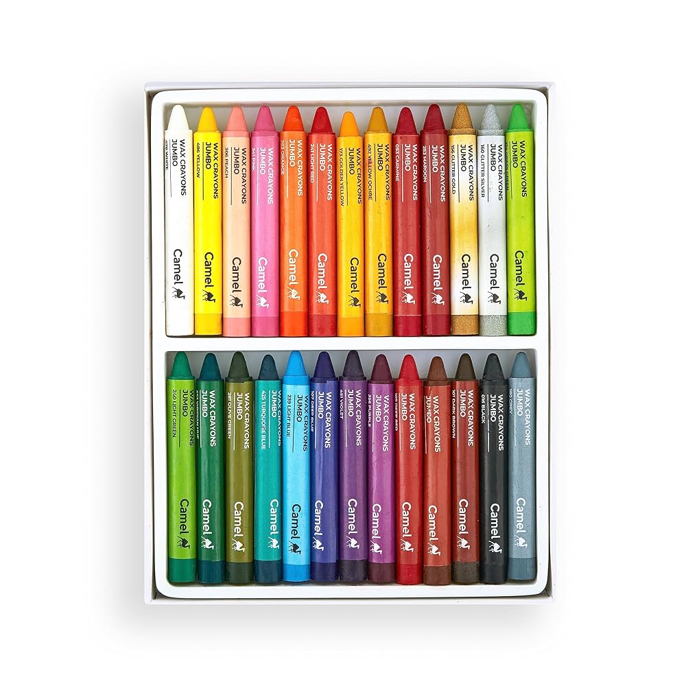 Camel Wax Crayons Assorted pack of 26 shades, Jumbo