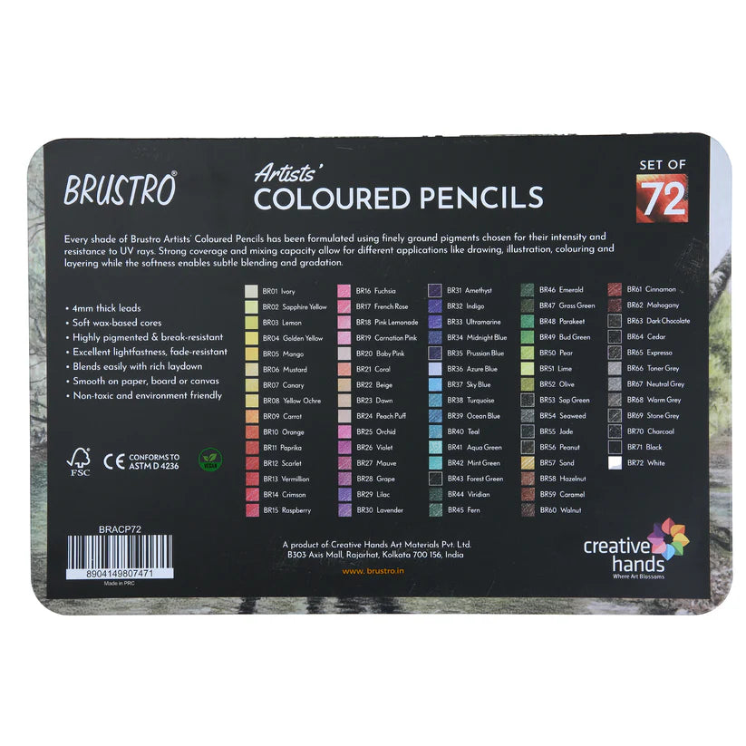 BRUSTRO Artists Colour Pencil Set of 72 (in an Elegant tin Box)