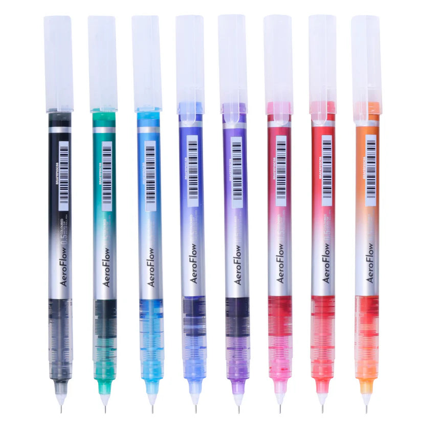 BRUSTRO Aero Flow Coloured Micro-Tip Roller Ball Pen Tip size - 0.5 mm - Set of 8