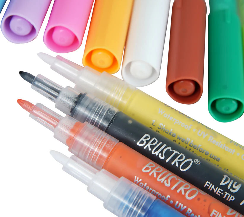 Brustro Acrylic (DIY) Fine Tip Marker Set of 12 - Basic 0.8MM