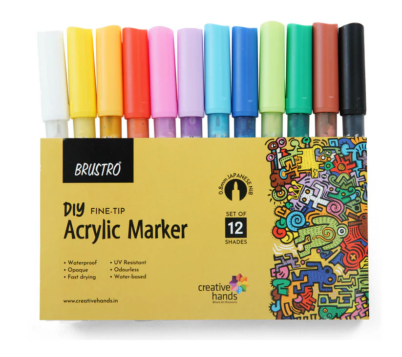 Brustro Acrylic (DIY) Fine Tip Marker Set of 12 - Basic 0.8MM