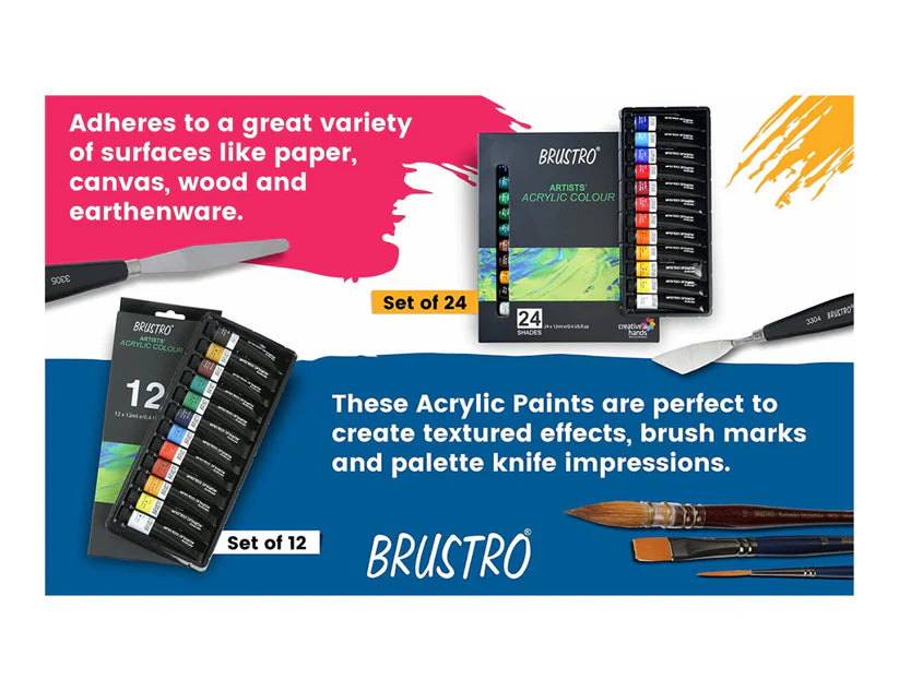 BRUSTRO Artist's Acrylic Colour Set of 12 Colours X 12ml Tubes