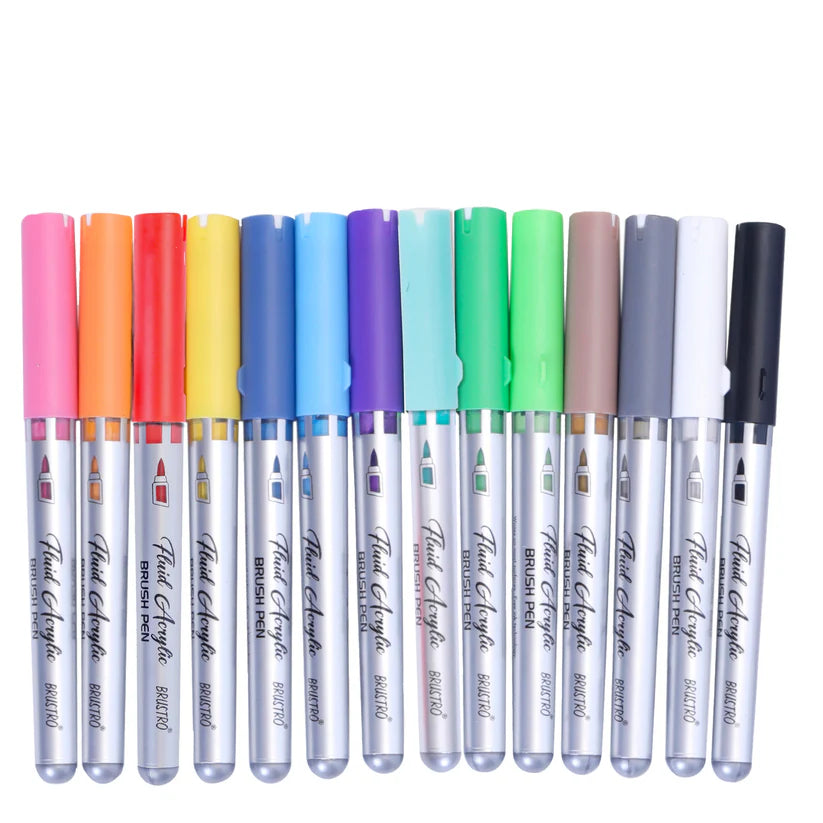 BRUSTRO Fluid Acrylic Brush Pen Set of 14