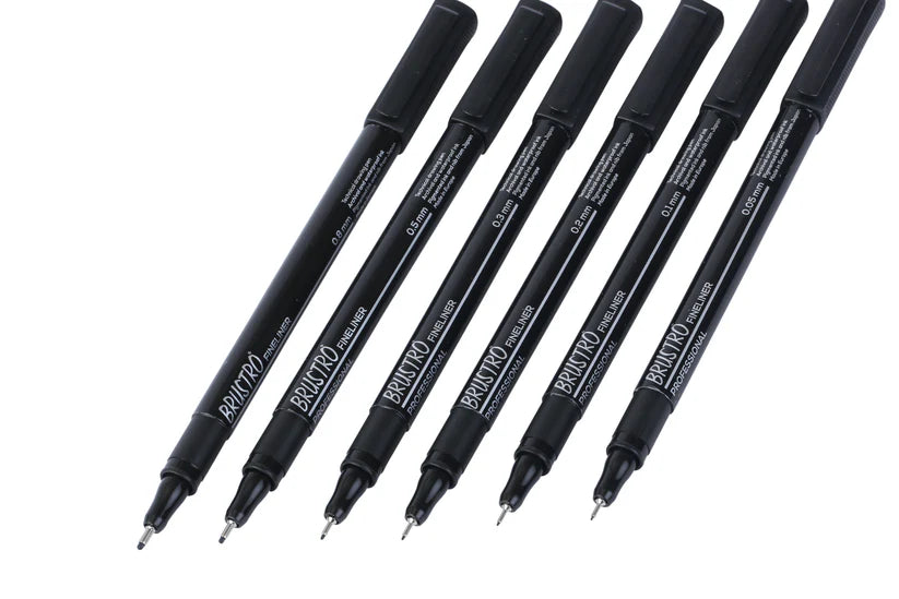 Brustro Professional Pigment Based Fineliner Pen Set of 6 different point size Black color (Micron)