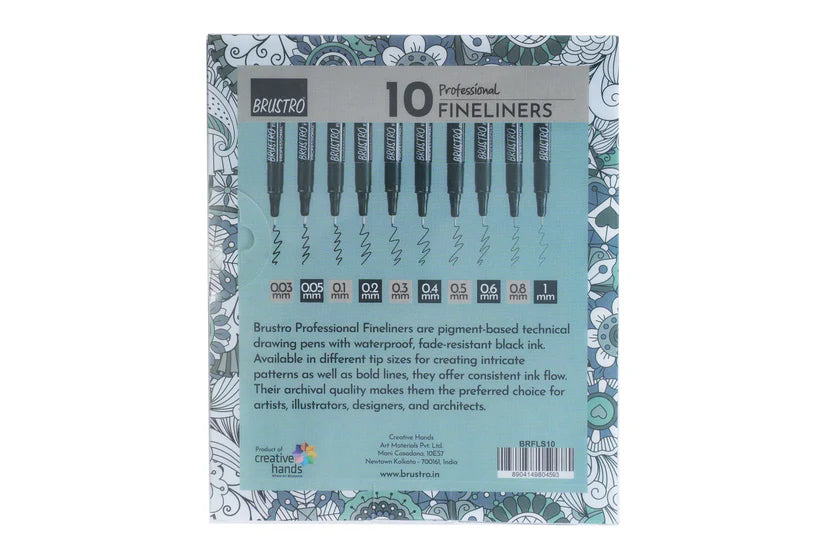 Brustro Professional Pigment Based Fineliner Pen Set of 10 different point size Black color (Micron)