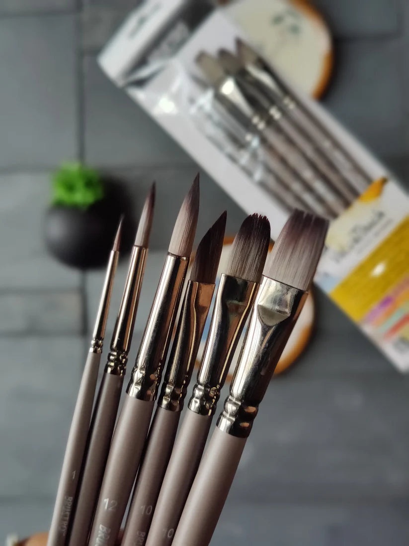 BRUSTRO VelveTouch Artist Brushes Set of 6 for Gouache, Acrylics, Watercolor, and Oil Painting