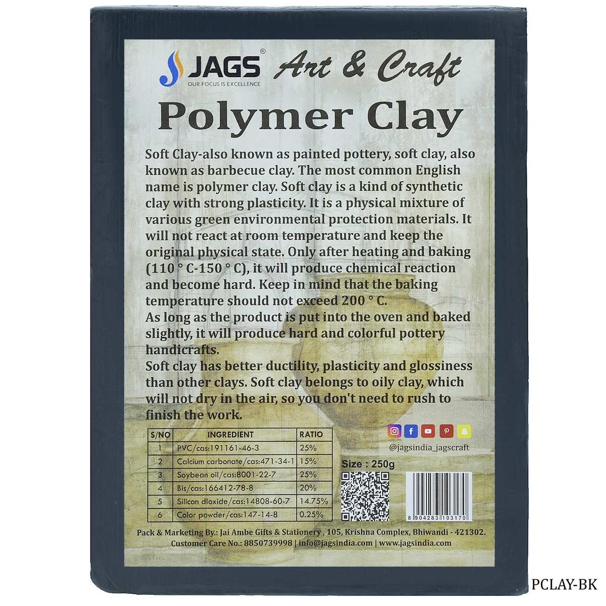 Polymer Clay 250gm Black PCLAY-BK