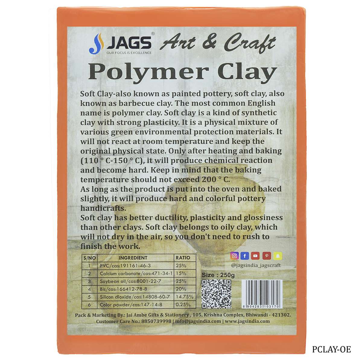 Polymer Clay 250gm Orange PCLAY-OE