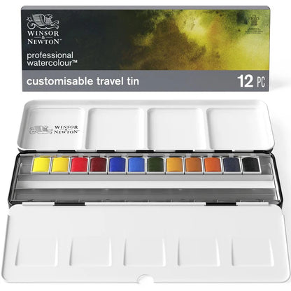 Winsor & Newton Artists Professional Watercolour Set  Customisable Travel Tin  12 Half Pan set
