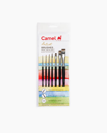 Camel  Artist  Brushes  Assorted  pack  of  7  brushes,  Round  -  Series  68  &  Flat  -  Series  69