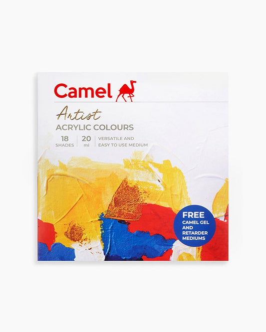 Camel  Artist  Acrylic  Colours  Assorted  pack  of  18  shades  in  20  ml  with  Mediums