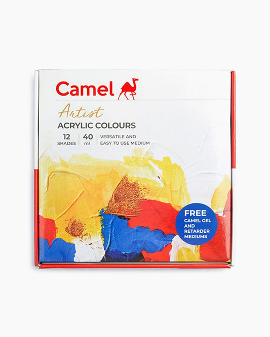 Camel  Artist  Acrylic  Colours  Assorted  pack  of  12  shades  in  40  ml  with  Mediums