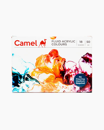 Camel  Fluid  Acrylic  Colours  Assorted  Pack  in  18  Shades