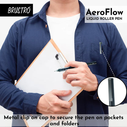 BRUSTRO AeroFlow Liquid Ink Rollerball Pens 0.5 Micro Tip (Classic Black ink)