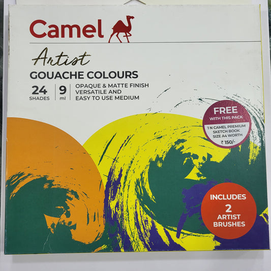 Camel  Artist  Gouache  Colours  Assorted  pack  of  24  shades  with  Brushes