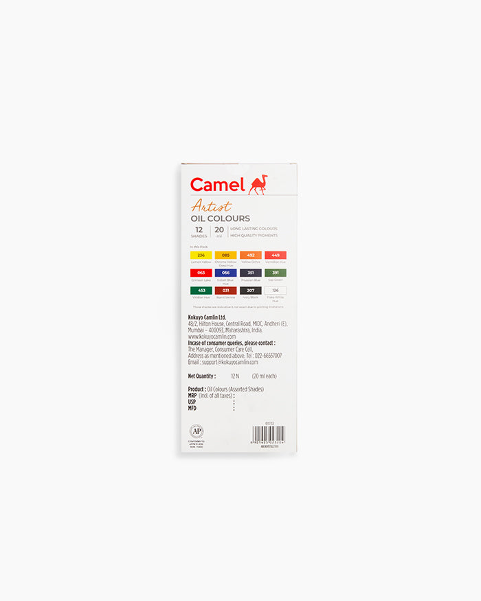 Camel  Artist  Oil  Colours  Assorted  pack  of  12  shades  in  20  ml