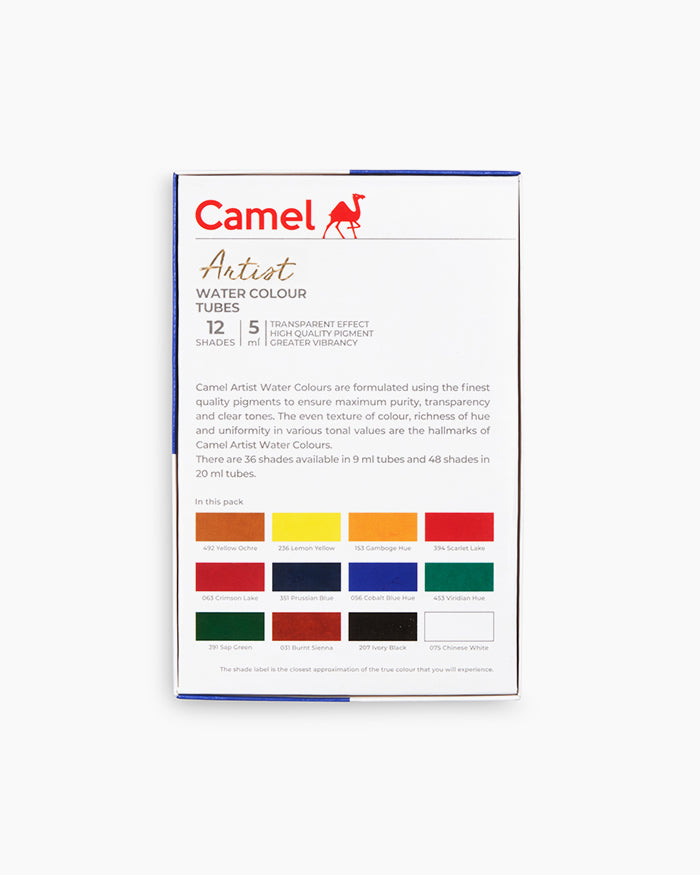 Camel  Artist  Water  Colours  Assorted  pack  of  tubes,  12  shades  in  5  ml