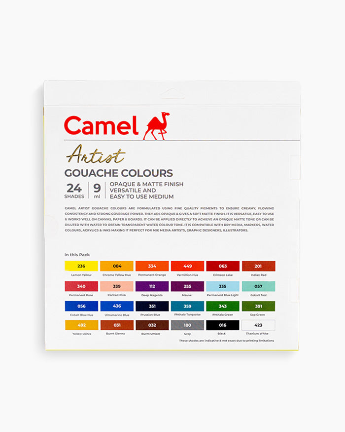 Camel  Artist  Gouache  Colours  Assorted  pack  of  24  shades  with  Brushes