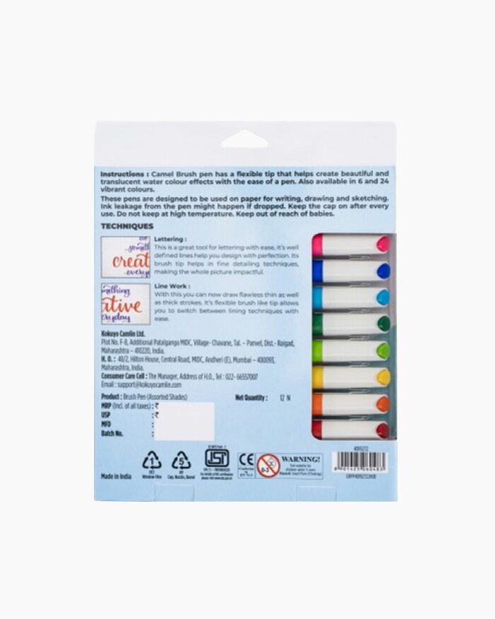Camel  Brush  Pens  Assorted  pack  of  12  shades