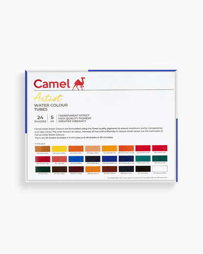 Camel  Artist  Water  Colours  Assorted  pack  of  tubes,  24  shades  in  5  ml