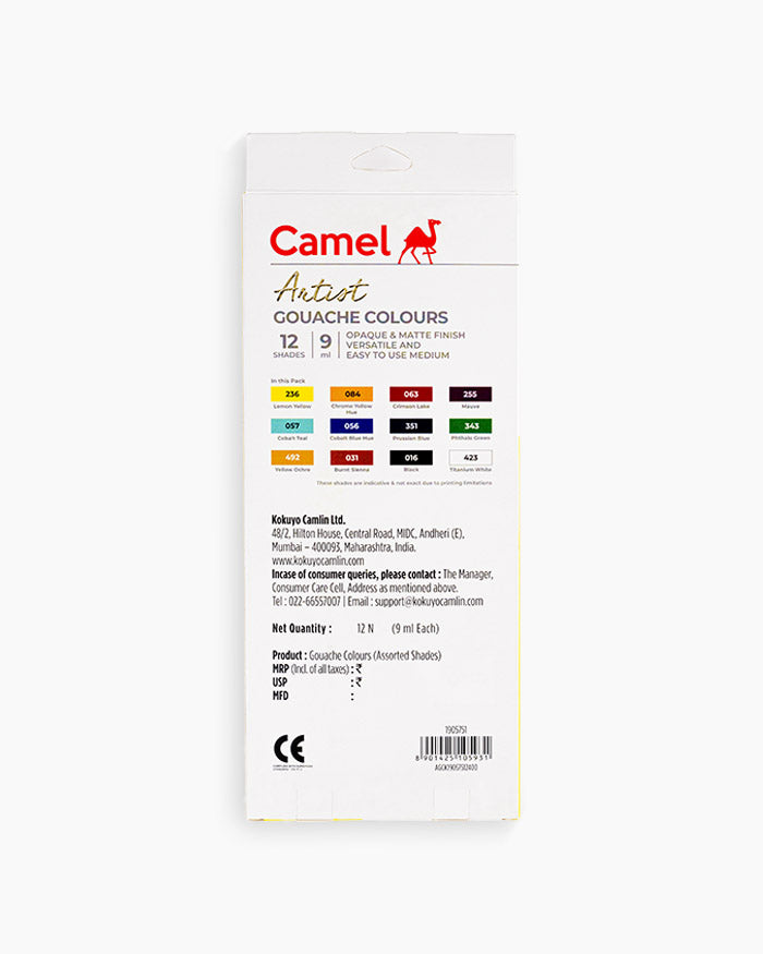Camel  Artist  Gouache  Colours  Assorted  pack  of  12  shades