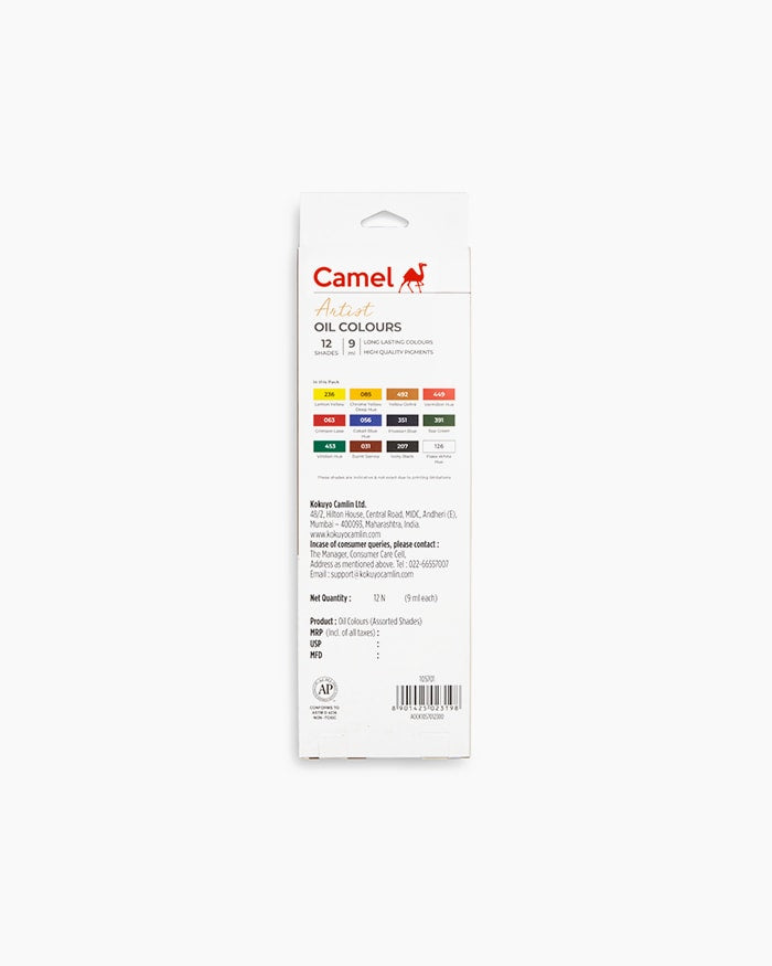 Camel  Artist  Oil  Colours  Assorted  pack  of  12  shades  in  9  ml