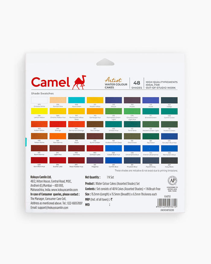 Camel  Artist  Water  Colours  Assorted  box  of  cakes,  48  shades  with  Brush