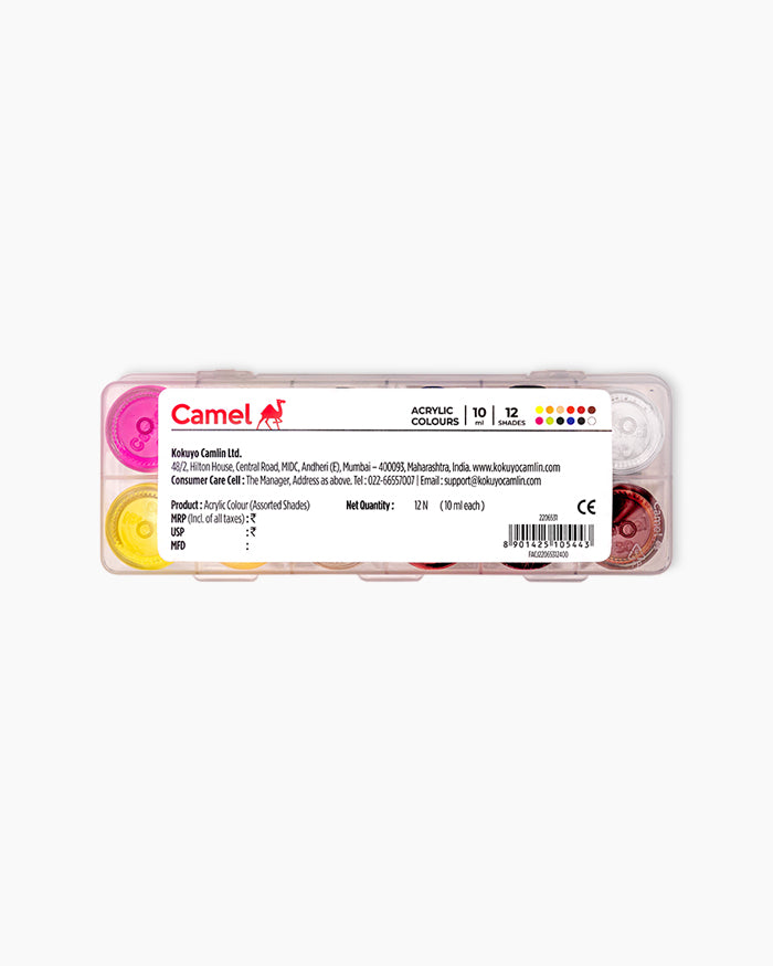 Camel  Acrylic  Colours  Assorted  pack  of  12  shades  in  10  ml