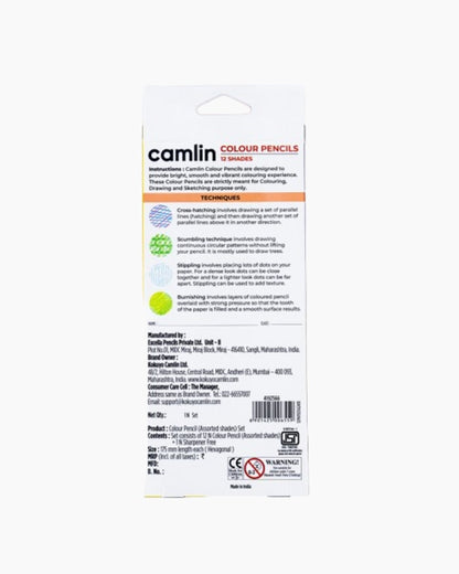 Camlin  Colour  Pencils  Assorted  pack  of  12  shades  with  Sharpener,  Full  size