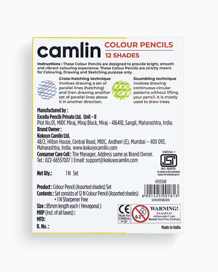 Camlin  Colour  Pencils  Assorted  pack  of  12  shades  with  Sharpener,  Half  size