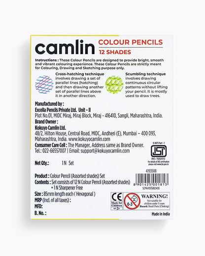 Camlin  Colour  Pencils  Assorted  pack  of  12  shades  with  Sharpener,  Half  size
