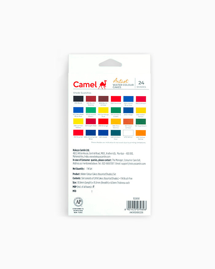 Camel  Artist  Water  Colours  Assorted  box  of  cakes,  24  shades  with  Brush