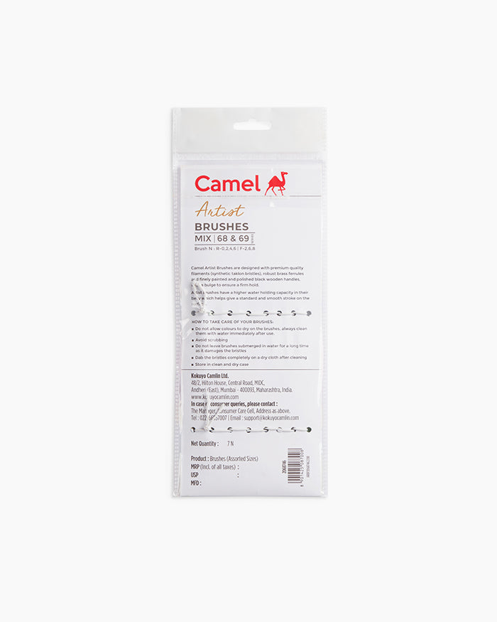 Camel  Artist  Brushes  Assorted  pack  of  7  brushes,  Round  -  Series  68  &  Flat  -  Series  69