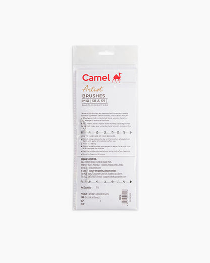 Camel  Artist  Brushes  Assorted  pack  of  7  brushes,  Round  -  Series  68  &  Flat  -  Series  69