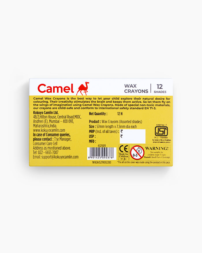 Camel  Wax  Crayons  Assorted  pack  of  12  shades