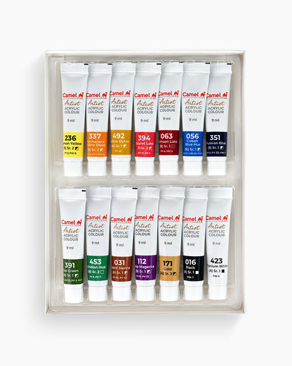 Camel  Artist  Acrylic  Colours  Assorted  pack  of  14  shades  in  9  ml