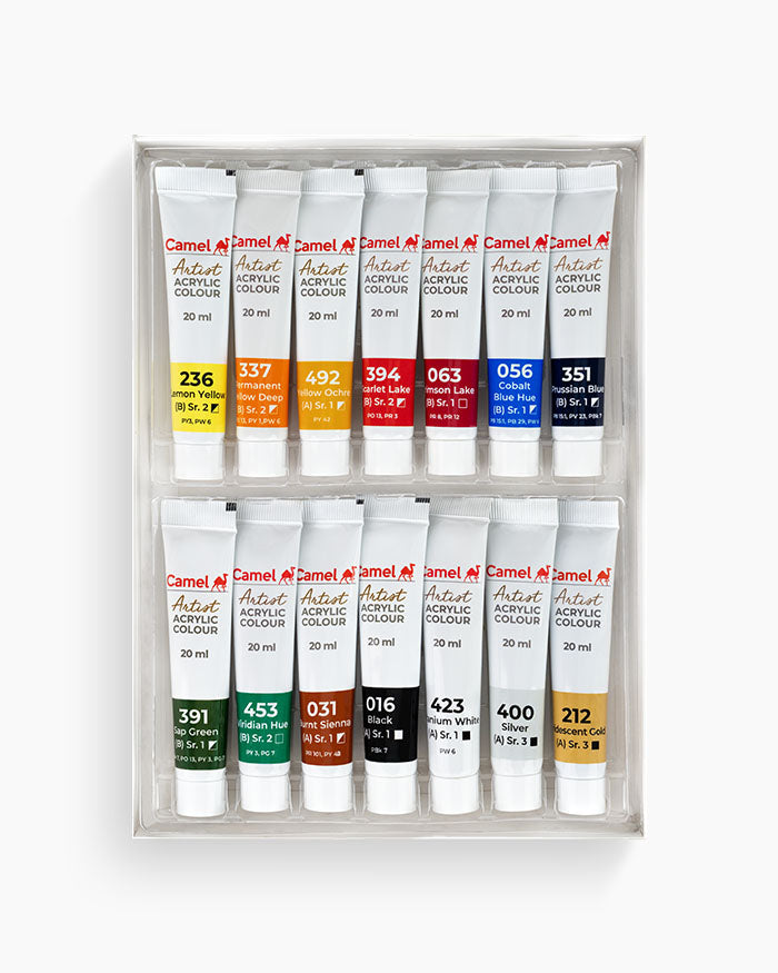 Camel  Artist  Acrylic  Colours  Assorted  pack  of  14  shades  in  20  ml