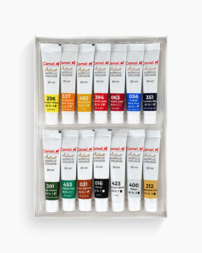 Camel  Artist  Acrylic  Colours  Assorted  pack  of  14  shades  in  20  ml