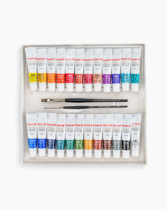Camel  Artist  Gouache  Colours  Assorted  pack  of  24  shades  with  Brushes