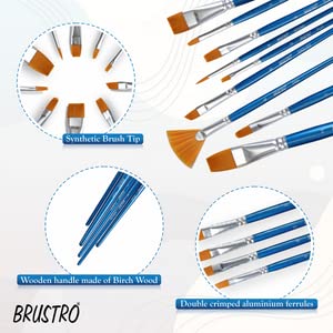 Brustro Synthetic Hair Short Handle Artists Taklon Hair Brush Set of 15 in a Premium Zippered Brush Wallet