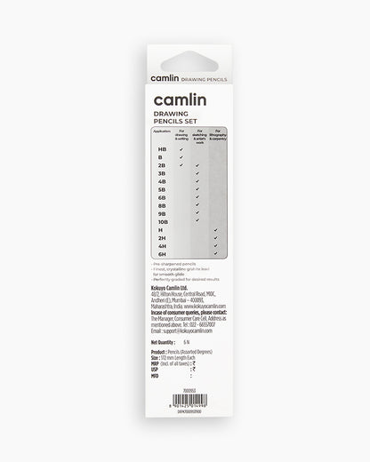Camlin  Drawing  Pencils  Assorted  pack  of  6  grades