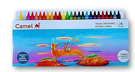Camel  Wax  Crayons  Assorted  pack  of  26  shades,  Extra  long