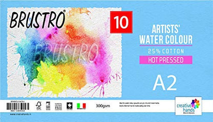 Brustro Artists' watercolor paper 25% cotton Hot Pressed 300 Gsm A2 (10 Sheets)