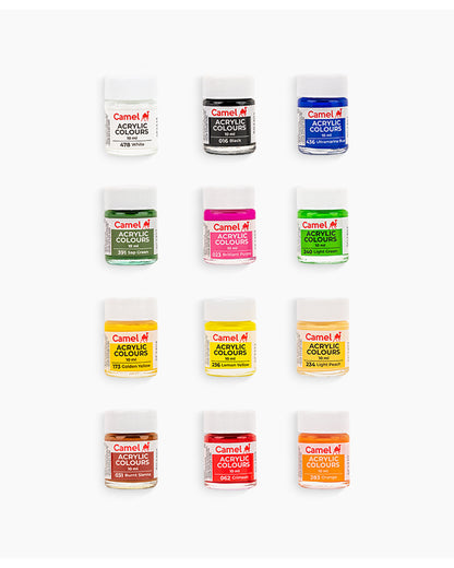 Camel  Acrylic  Colours  Assorted  pack  of  12  shades  in  10  ml